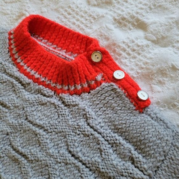 Handmade Kids Wool Knit Sweater Colorblock with Shoulder Buttons - Picture 5 of 6